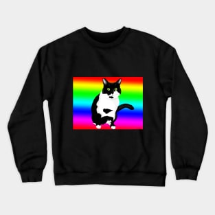 Black and white kitty on rainbow Crewneck Sweatshirt